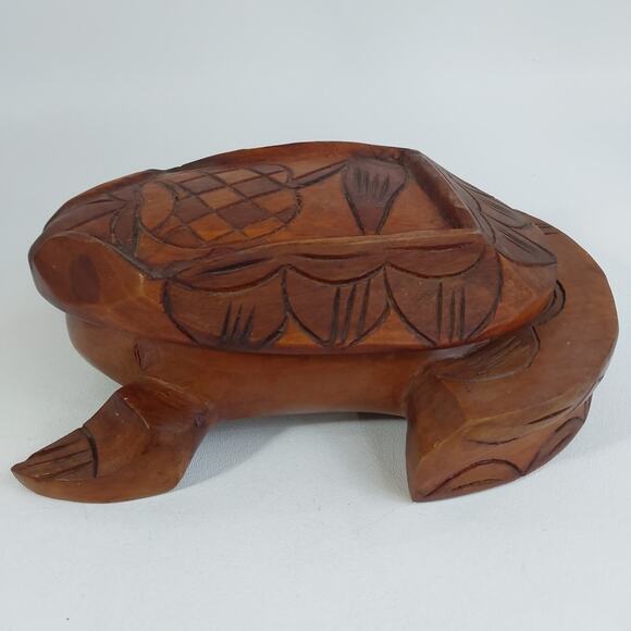 Hand Carved Wooden Frog Figure Trinket Box - Picture 2 of 7